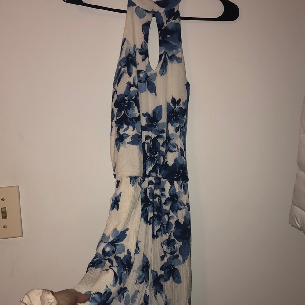 white and blue floral romper